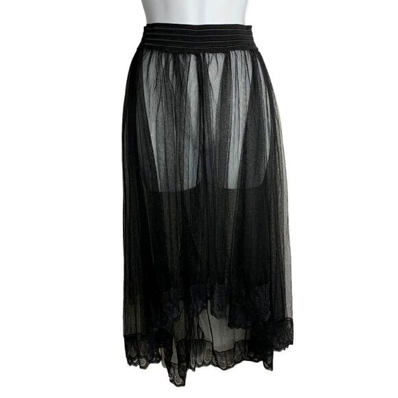 Sheer Tulle High Low Petti Skirt S Black Elastic Waist Two Layers Scalloped Hem - Picture 1 of 4